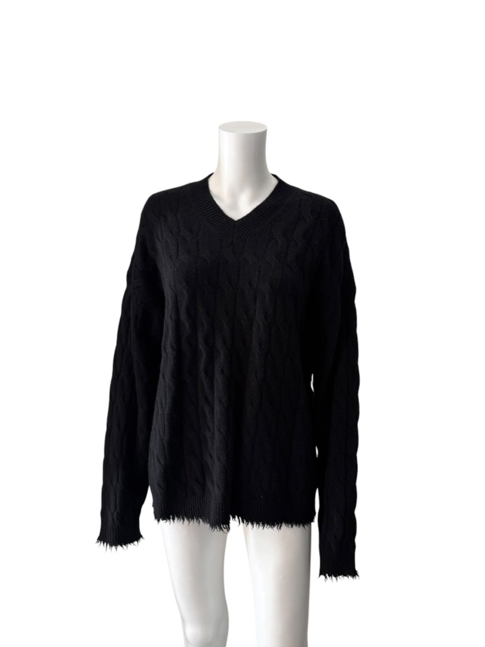 NWT $655 Re/Done Black Cable Knit V-Neck Pullover Sweater Size XS